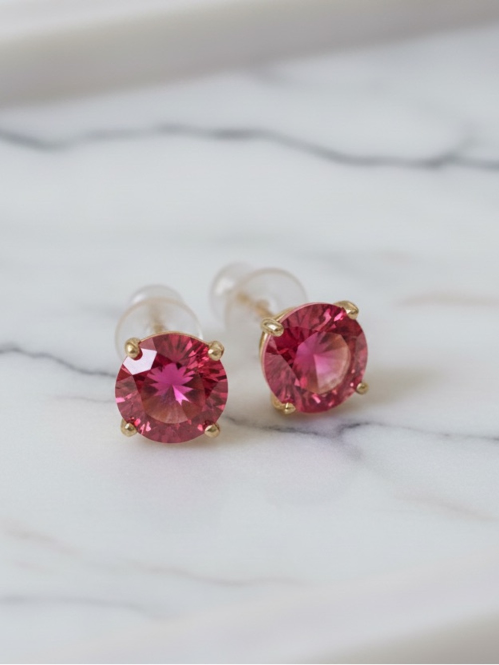 Gold-Setting Blue Sapphire Round Stud Earrings - Women Jewelry - Picture 3 of 3